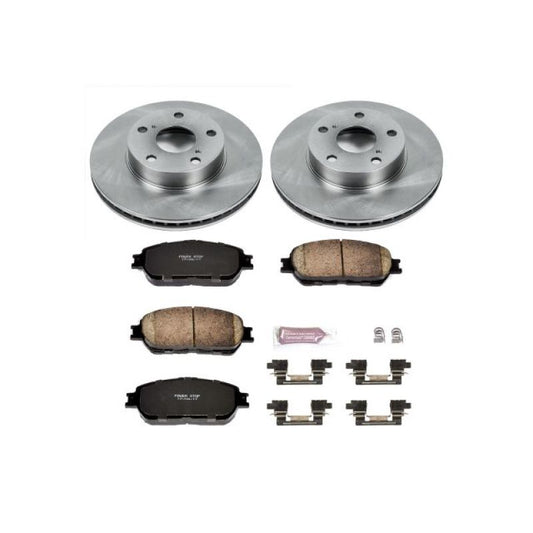 PowerStop OE front brake kit for 2005-2015 Toyota Tacoma with brake rotors and pads, installed on vehicle.