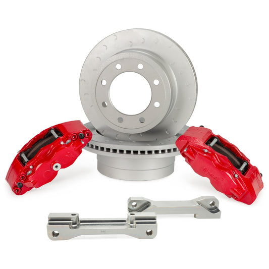Alcon 17-22 Ford F250/F350 rear big brake kit with 363x38mm rotors and 4-piston brake calipers for enhanced stopping power.