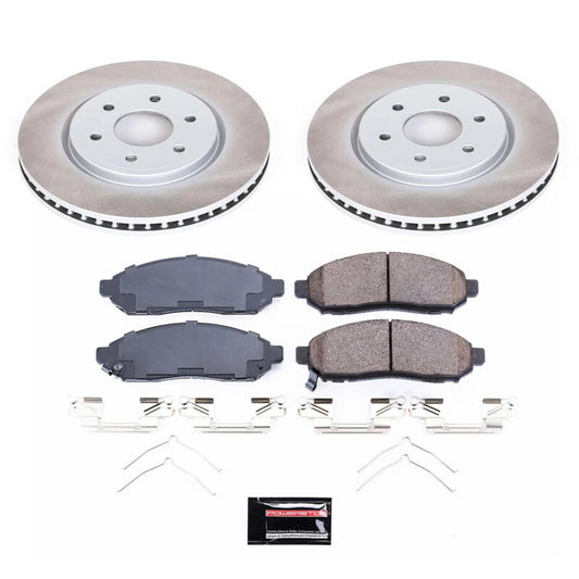 PowerStop semi-coated front brake rotor kit for Nissan Frontier 2016-2022, performance brake kit with ventilated rotors.