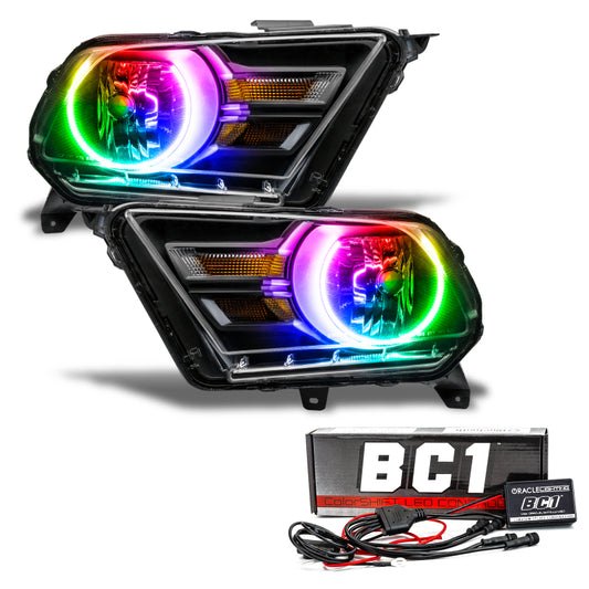 Oracle Ford Mustang headlights 2010-2014 ColorSHIFT with BC1 controller, non-HID LED headlights for Ford Mustang models.