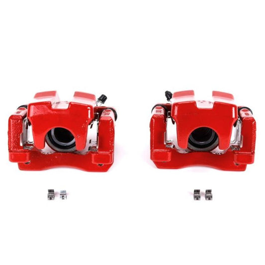 Pair of PowerStop rear red brake calipers with brackets for Lexus ES350 2007-2012, performance replacement brake components.