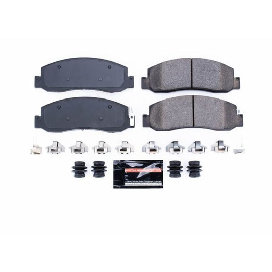 PowerStop Z23 Evolution Sport brake pads for 2008-2011 Ford F-250 Super Duty front, with hardware, showcasing high-performance brake components.