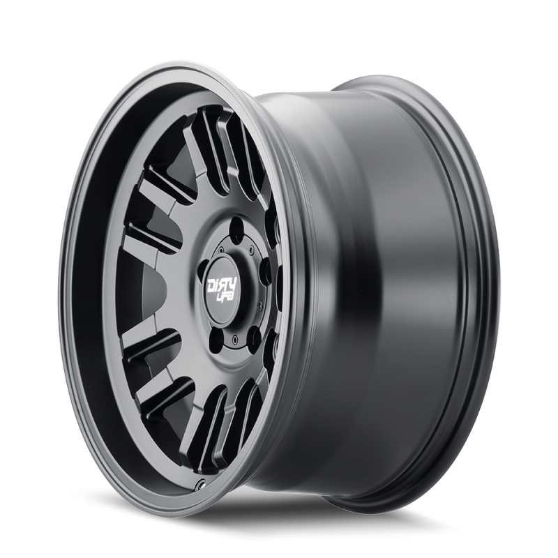 Dirty Life 9310 Canyon 17x9 cast wheel in matte black with 5x127 bolt pattern, -12mm offset, and 71.5mm hub for off-road vehicles.