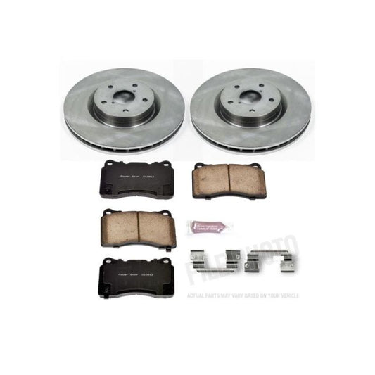 PowerStop OE brake kit for Subaru Impreza front brakes with brake pads and rotors, automotive repair components.