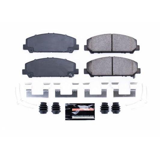 PowerStop Z23 Evolution Sport brake pads with hardware for 2011-2013 Infiniti QX56 front brake system, performance replacement.
