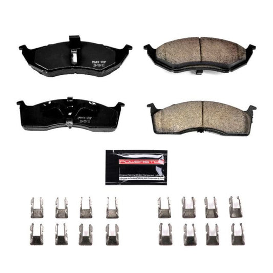 PowerStop Z23 Evolution Sport front brake pads with hardware for 1997 Chrysler Intrepid, designed for high-performance braking.