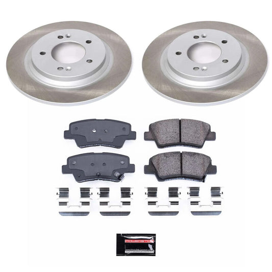 PowerStop rear semi-coated rotor kit for Kia Soul EV 2015-2016, performance brake components with clean, durable rotor surfaces.