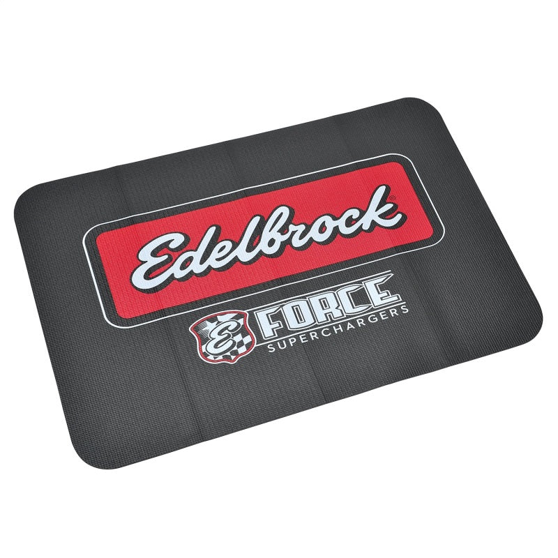 Edelbrock Racing Fender Cover made of PVC foam with printed Edelbrock Racing logo in two colors, designed to protect vehicle fenders.