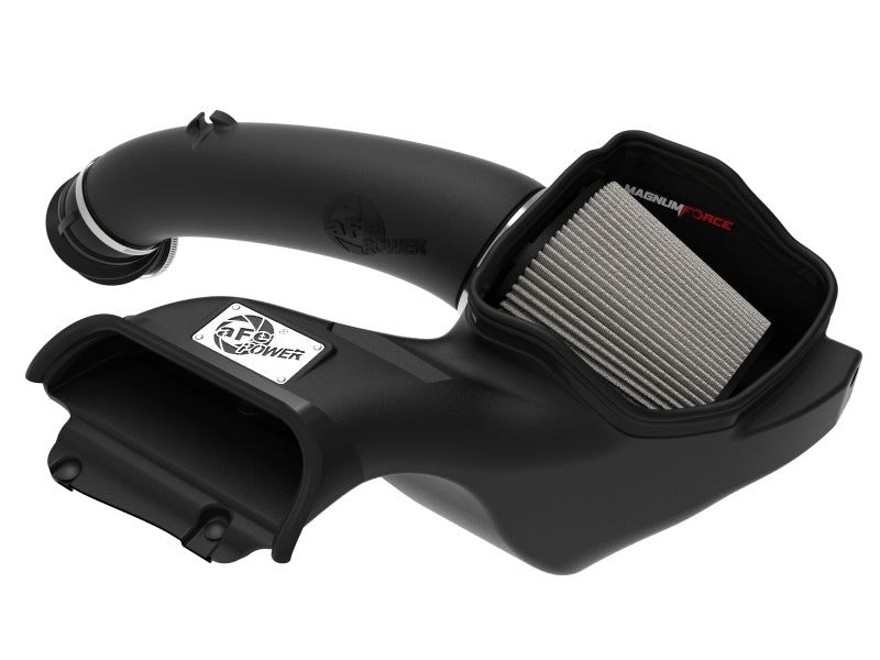 aFe 2021+ Ford F150 5.0L V8 MagnumFORCE Stage-2 Pro DRY S cold air intake installed in engine bay.