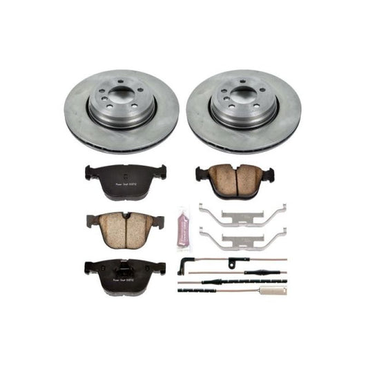 PowerStop OE rear brake kit for BMW 745i (2002-2005), including brake rotors and pads, automotive brake replacement components.