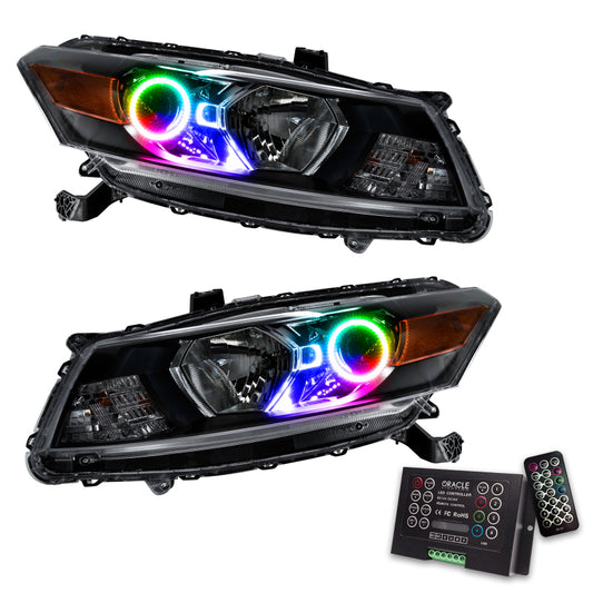 Oracle Lighting colorSHIFT headlights for 2008-2012 Honda Accord Coupe with SMD HL and 2.0 controller, showcasing vibrant lighting features.