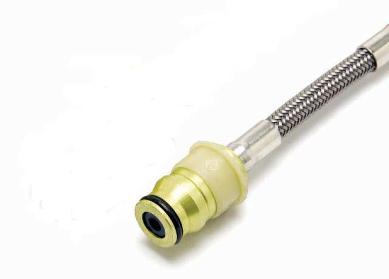 McLeod Racing clutch line with steel braided AN4F quick disconnect male end, 23-inch length, durable and high-performance.