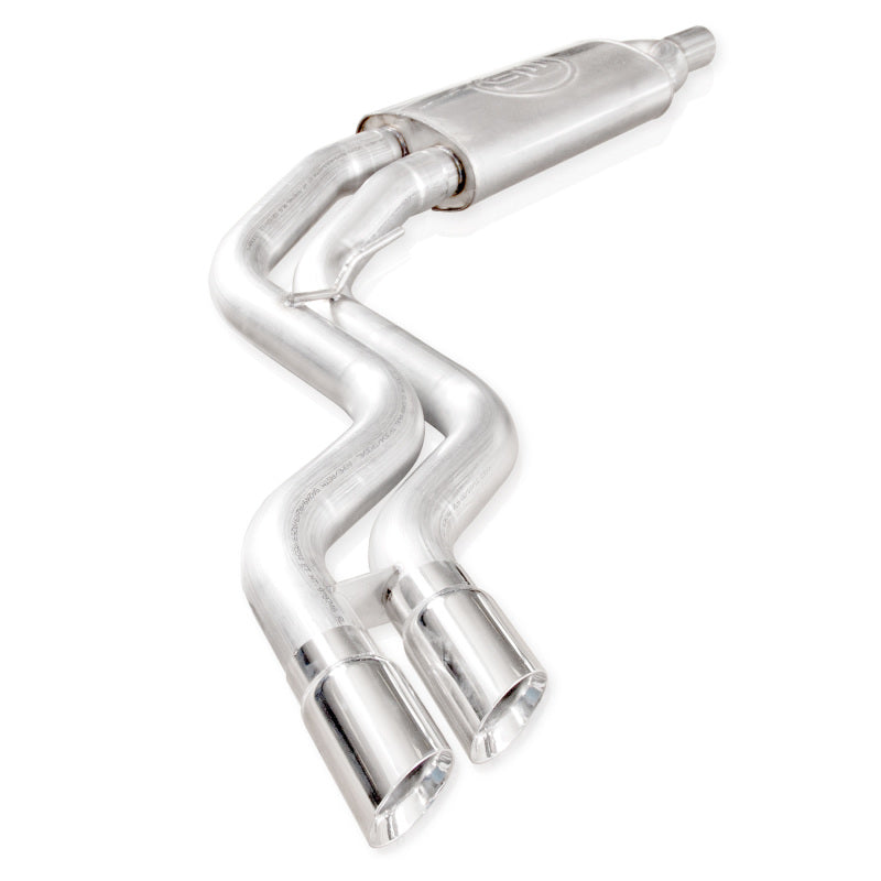Stainless Works catback exhaust Y-pipe with mid resonator and rear tire exit for 2011-14 Ford Raptor, front passenger side view
