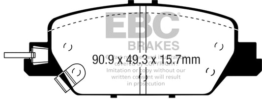 EBC Ultimax2 rear brake pads for 2017+ Honda CR-V 1.5L Turbo, OE style, with metal backing and friction material.