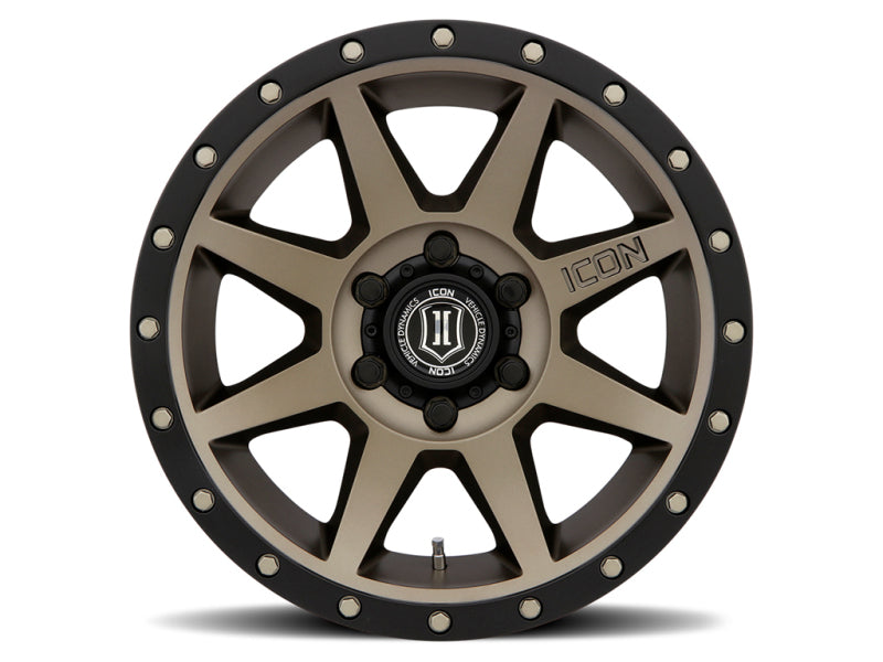 ICON Rebound 17x8.5 cast bronze wheel with 6x5.5 bolt pattern, 25mm offset, 5.75-inch backspacing, and 95.1mm bore