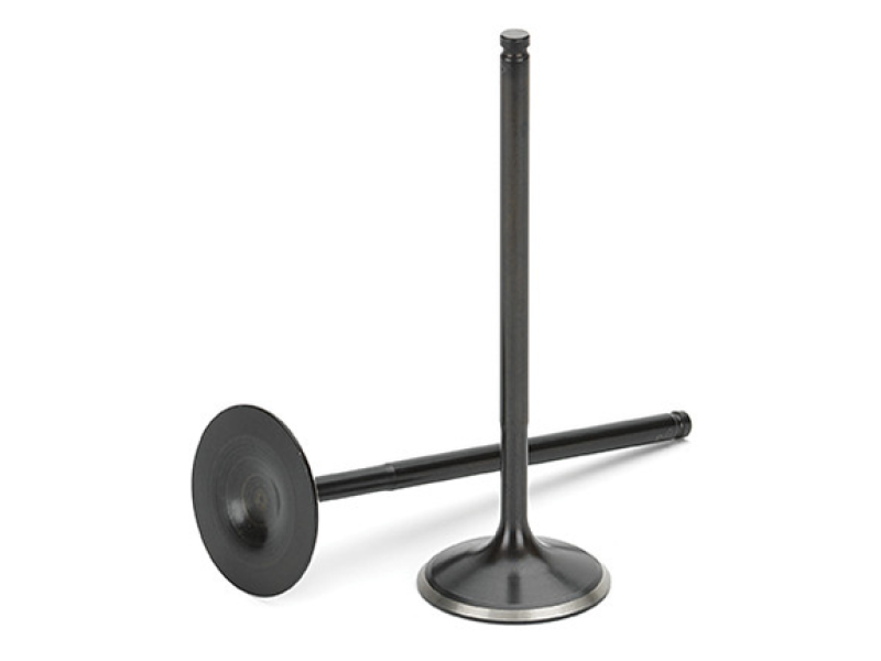Supertech black nitrided intake valves for VW 1.8L/2.0L 8V engines, +1mm oversize, set of 4 showing valve heads and stems.