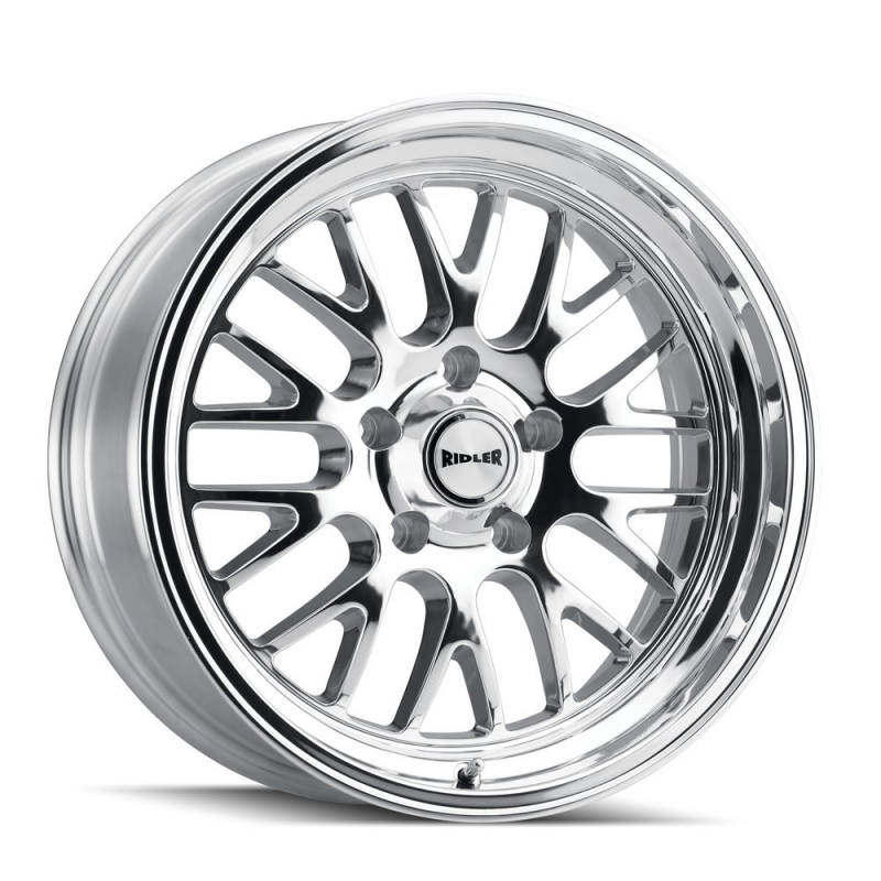 Polished Ridler 607 20x10 cast wheel with 5x127 bolt pattern, 0mm offset, and 83.82mm hub for car customization.
