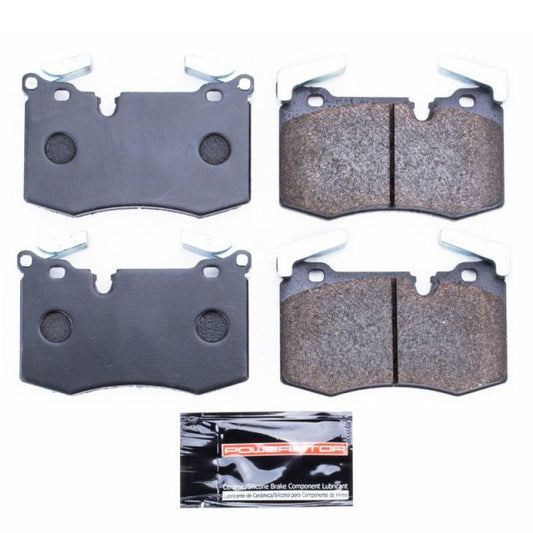 PowerStop racing brake pads for Mini Cooper front track day brake system, showing the black brake pad with metal backing plate.
