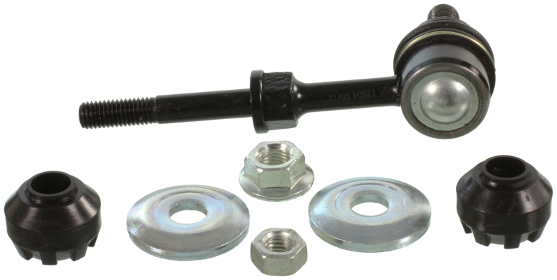 Moog rear sway bar endlink for Lexus CT200h 2011-2017, showing the metal linkage part with mounting bushings on each end.