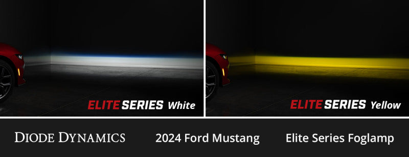 Diode Dynamics 2024 Ford Mustang GT Elite Series white fog lamp kit with LED light bars and cubes, installed on the vehicle.