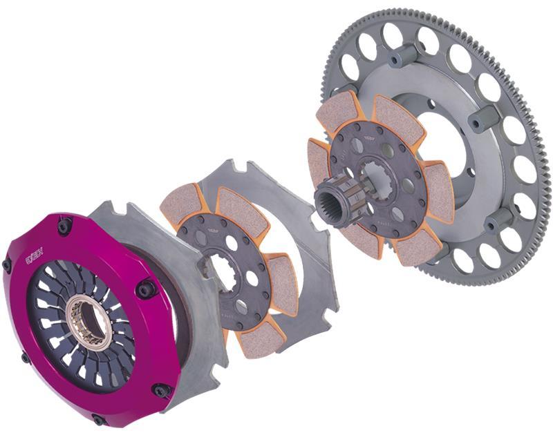 Exedy twin cerametallic clutch kit for 1989-1993 Nissan Skyline GTR R32, showing clutch pressure plate and friction disc.