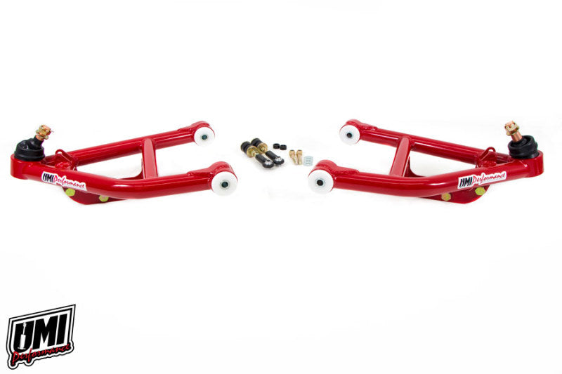 UMI Performance 64-72 GM A-Body tubular lower front control arms with standard ball joints, designed for classic car suspension upgrade.