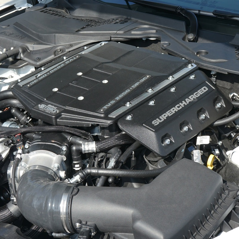 Edelbrock Supercharger Stage 1 Street Kit for 2018 Ford Mustang GT 5.0L, showcasing the supercharger unit and components.