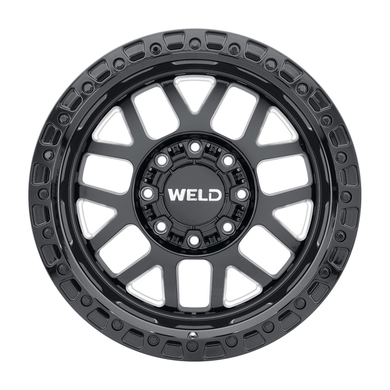 Weld Weld Cinch 20x10 non-beadlock cast wheel in gloss black milled finish with 8x180 bolt pattern and 4.75 hub bore.