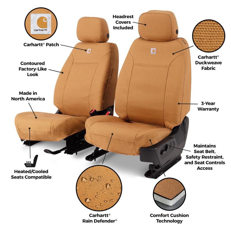 Covercraft Carhartt PrecisionFit second row seat covers for Toyota Grand Highlander, durable custom-fit fabric protection.