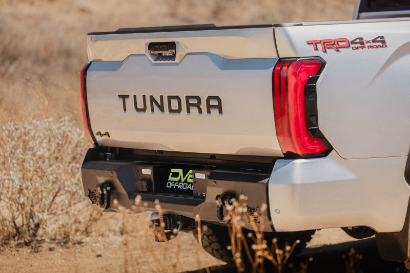 Steel rear bumper for Toyota Tundra by DV8 Offroad, part of the DV8 22-26 Spec Series, designed for off-road durability.