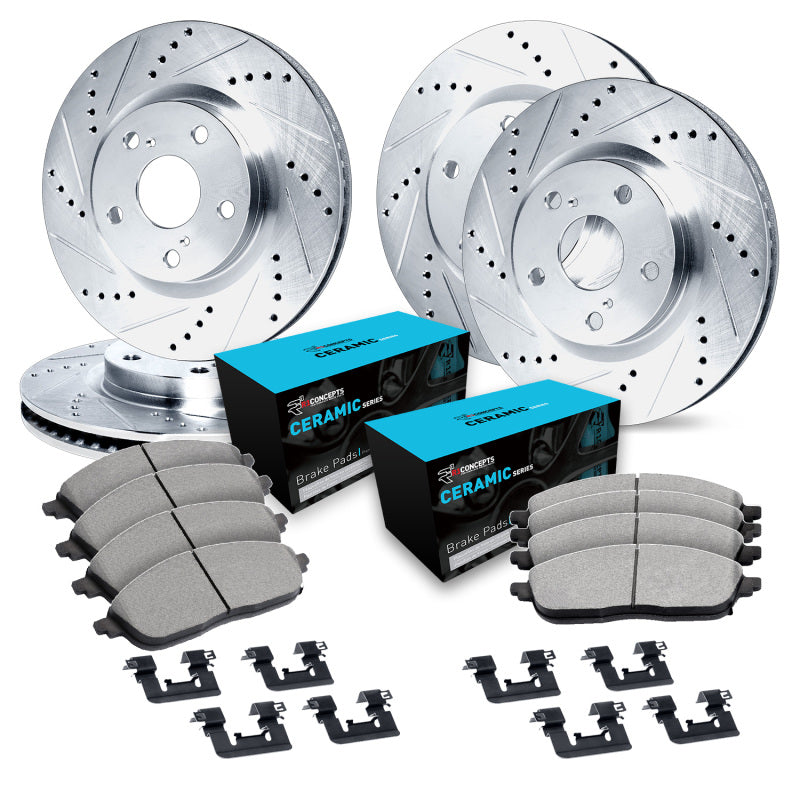 R1 13-20 BMW 330i Wagon xDrive Front & Rear Drill/Slot Silver Rotors w/Ceramic Pads