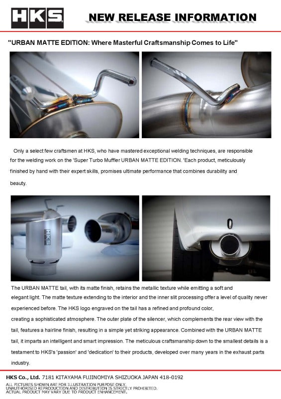 HKS catback exhaust system for Nissan Skyline GT-R R32, RB26DETT engine, featuring matte finish super turbo muffler.