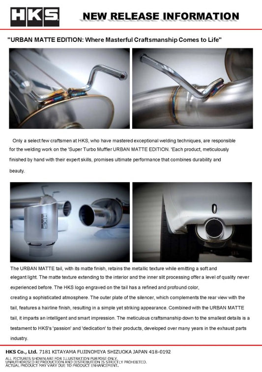 HKS catback exhaust system for Nissan Skyline GT-R R32, RB26DETT engine, featuring matte finish super turbo muffler.