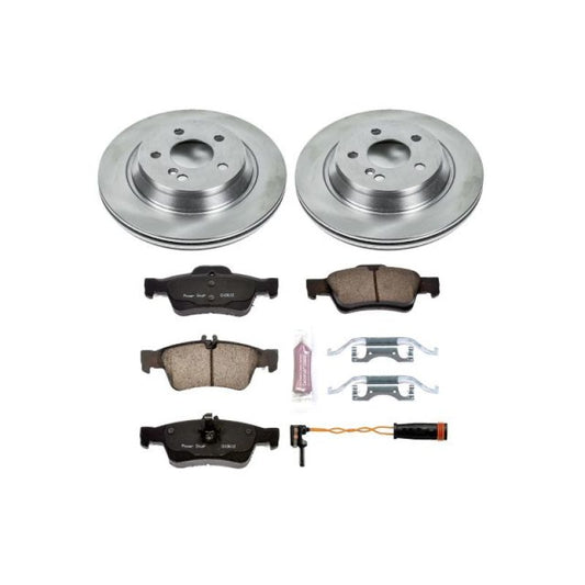PowerStop OE rear brake kit for Mercedes-Benz S500 (2003-2006) featuring brake rotors and pads for vehicle safety.