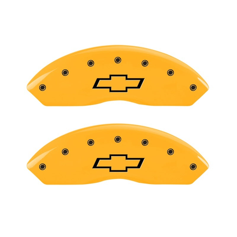 MGP 2 Caliper Covers Engraved Front Bowtie Yellow Finish Black Char 1999 Chevrolet Tahoe