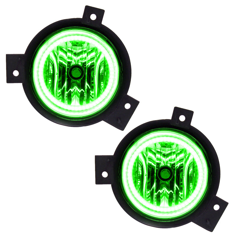 Oracle Lighting green LED fog lights for Ford Ranger 2001-2003, pre-assembled halo fog lights with vibrant green rings.