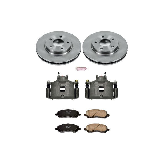 PowerStop OE front brake kit with calipers for Mitsubishi Lancer 2008-2017, includes brake rotors and calipers.