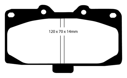 EBC red aftermarket front brake pads for Nissan Skyline R32 2.6 twin turbo GT-R, high-performance brake replacement.