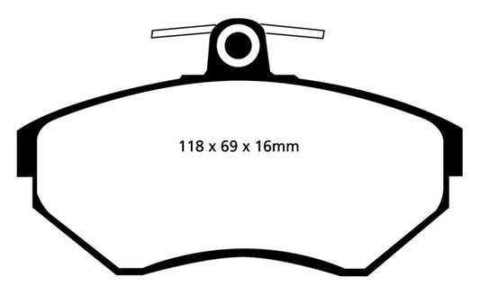 EBC Redstuff front brake pads for Volkswagen Cabriolet 2.0, high-performance brake pads with red friction material.