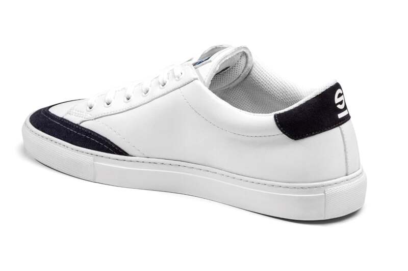 White and navy Sparco S-Time 44 shoes with sleek design, featuring sporty style and comfortable fit.