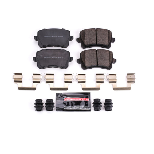 PowerStop Z23 Evolution Sport brake pads with hardware for 2015 Audi Q3 rear, high-performance brake components.