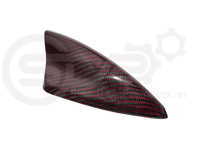 Red carbon fiber shark fin antenna cover for Cadillac ATS, CTS, CT4, and CT5 from Street Driven Performance.