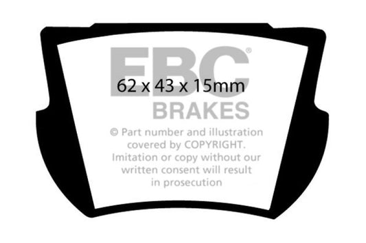 EBC Ultimax2 rear brake pads for Lotus Elan 1.6, OE style brake pads with a durable friction surface and metal backing plate