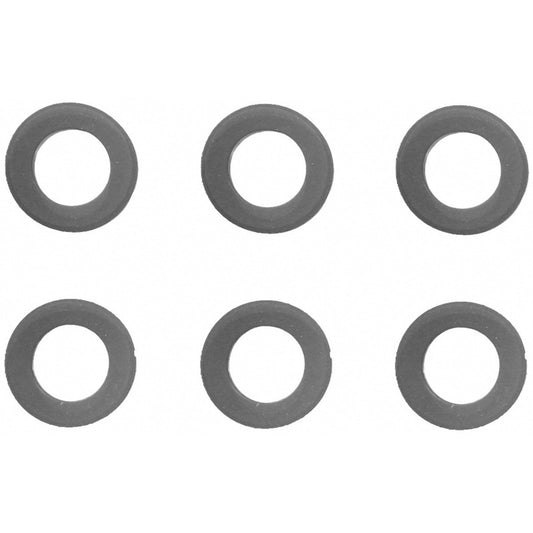 Fel-Pro Nissan Maxima ES 71045 fuel injector insulator gasket kit, showing multiple black rubber gaskets and seals for engine installation.