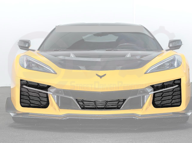 2023+ CHEVROLET CORVETTE C8 E-RAY & Z06 | FACTORY OEM STYLE GLOSSY BLACK FRONT RADIATOR MESH GRILLE GUARD
