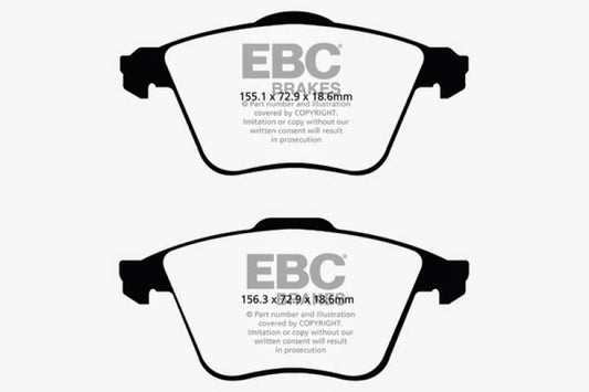 EBC Redstuff performance front brake pads for Mazda 3 2.3 Turbo, high-performance automotive brake pads, close-up view