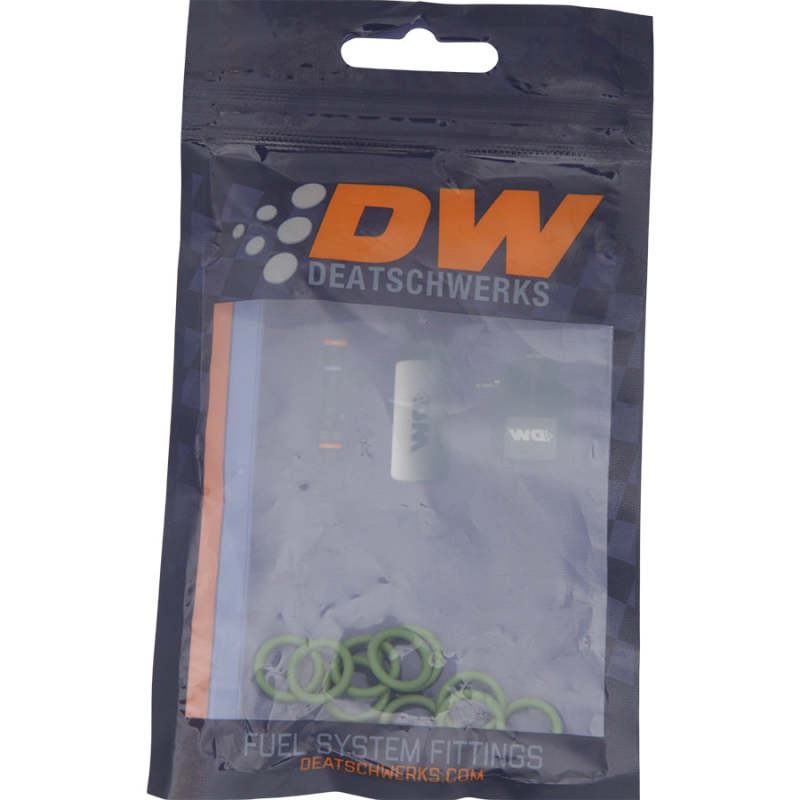 DeatschWerks replacement O-rings for 3/8-inch female EFI fittings, used as fuel components in automotive fuel systems.