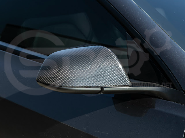 2024-Up Tesla Model 3 | Carbon Fiber Tape On Side Mirror Cap Covers Pair