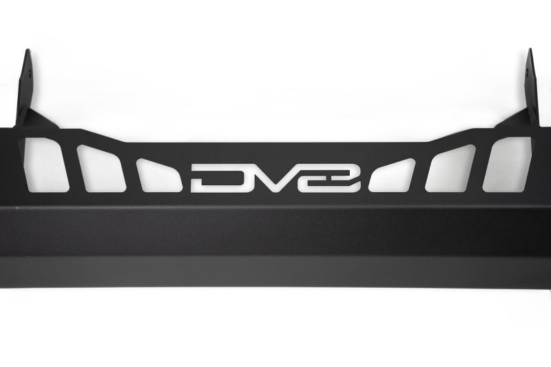 DV8 Offroad Jeep Wrangler JL/JT front bumper sway-bar disconnect motor skid plate mounted on vehicle underside.