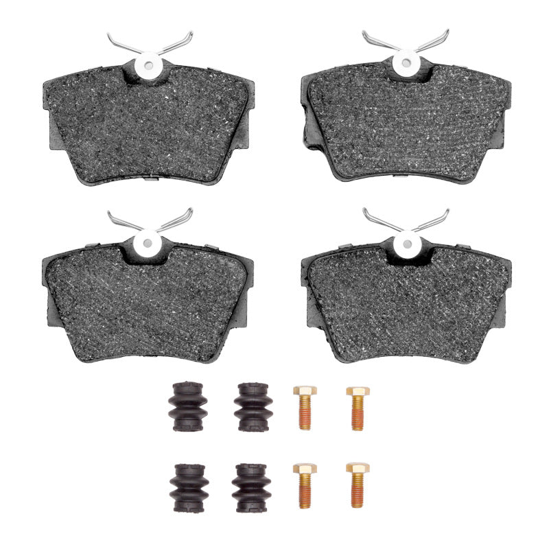 R1 Concepts brake pads and hardware kit for 1996-1997 Volkswagen EuroVan rear OE brake system, includes pad set and hardware components.